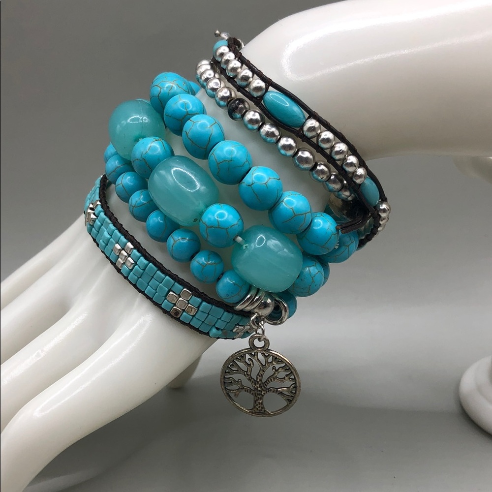 Lucky brand beaded long wrap bracelet turquoise look tree of life charm bundle. - Picture 3 of 6